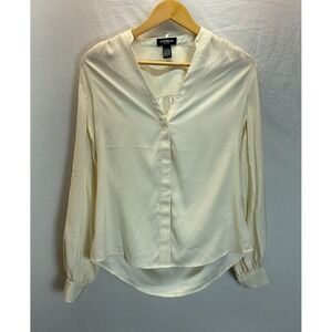 Express Portofino Shirt Womens S Button‎ Up Blouse Ivory Semi Sheer Satin